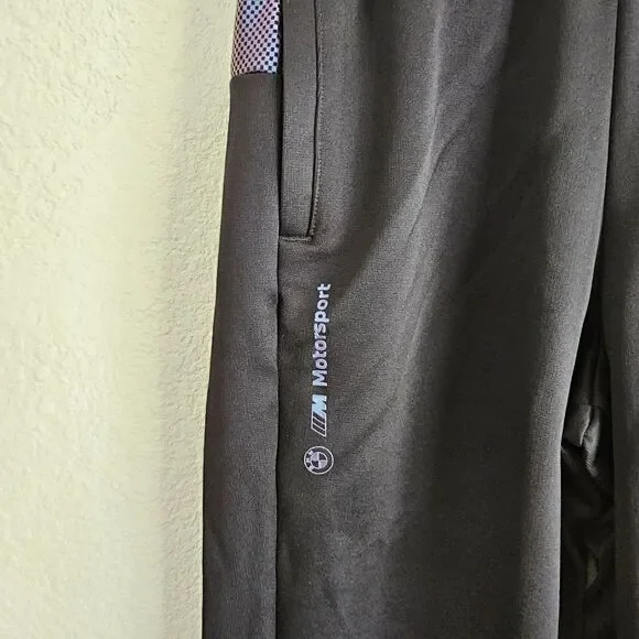Puma BMW Race Pants Joggers Men's M Metal Energy Black Blue 536418-01 Fleece New